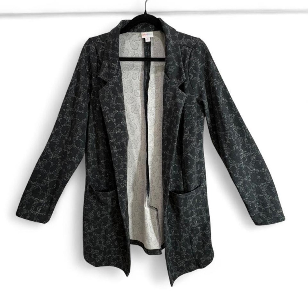 LaRoe Gwen Relaxed Blazer Black Gray Leopard Print Duster open front cardigan M